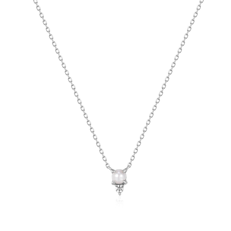 TALIA | White Pearl & White Sapphire Necklace Necklaces AURELIE GI White Gold 