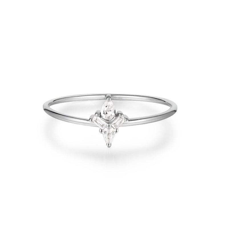 AURORA | Pear and Baguette White Sapphire Ring Rings AURELIE GI White Gold #5 