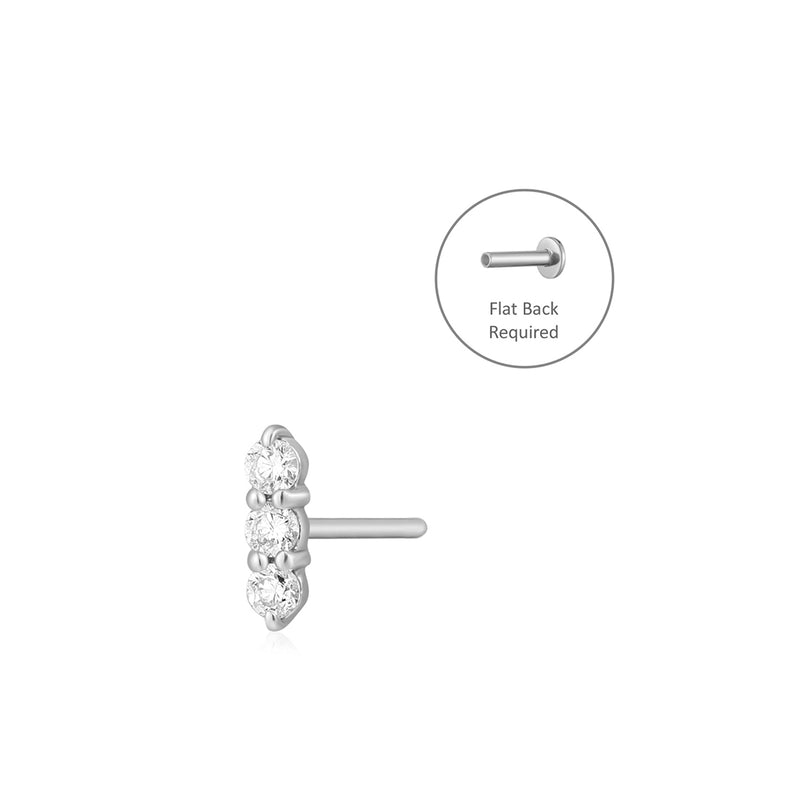 14K Gold Push Flat Back Three Diamond Earring – KEILA