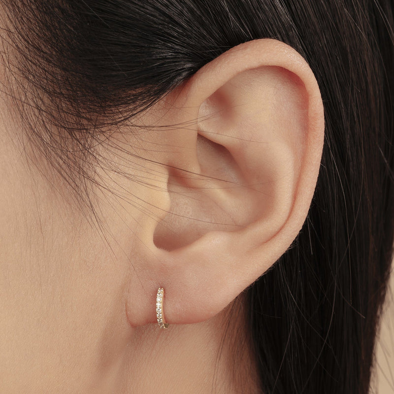 14K Gold Earring - Mini Diamond Pave Huggies – AURELIE GI