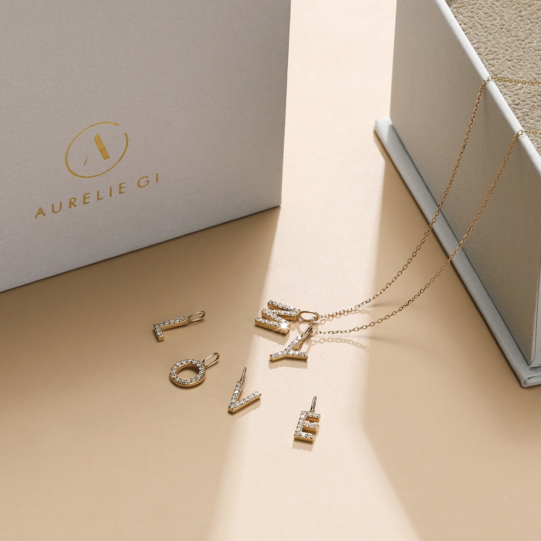 O | Diamond Initial Charm Necklace Charms AURELIE GI 