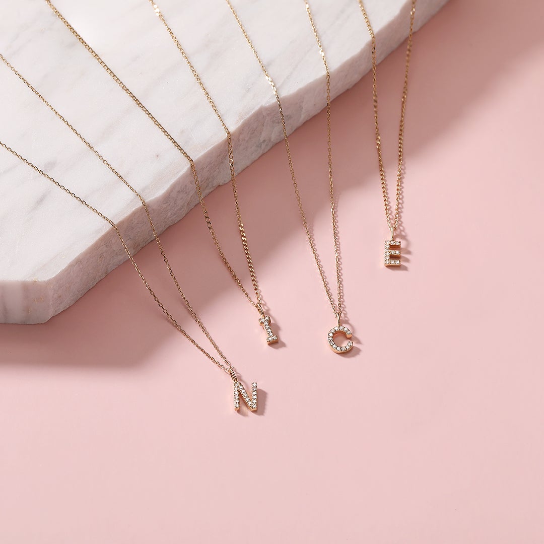 N | Diamond Initial Charm Necklace Charms AURELIE GI 