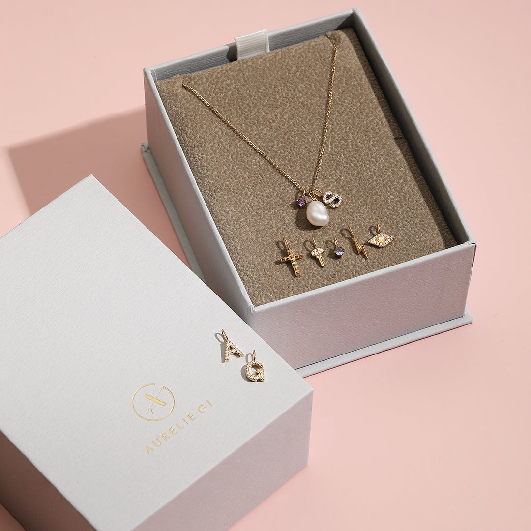 G | Diamond Initial Charm Necklace Charms AURELIE GI 