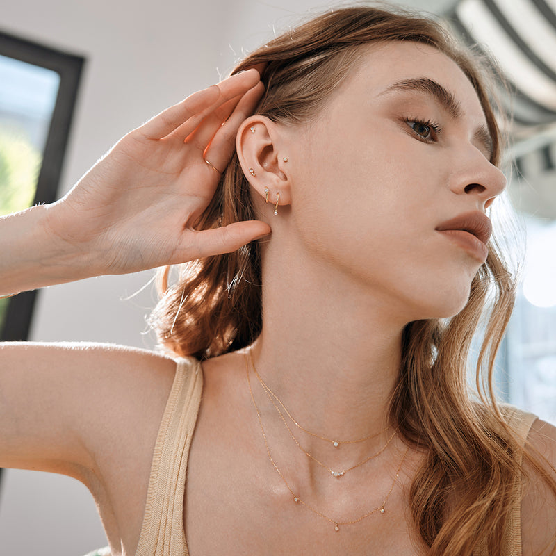 ZENA | Single Opal And Diamond Threadless Flatback Earring