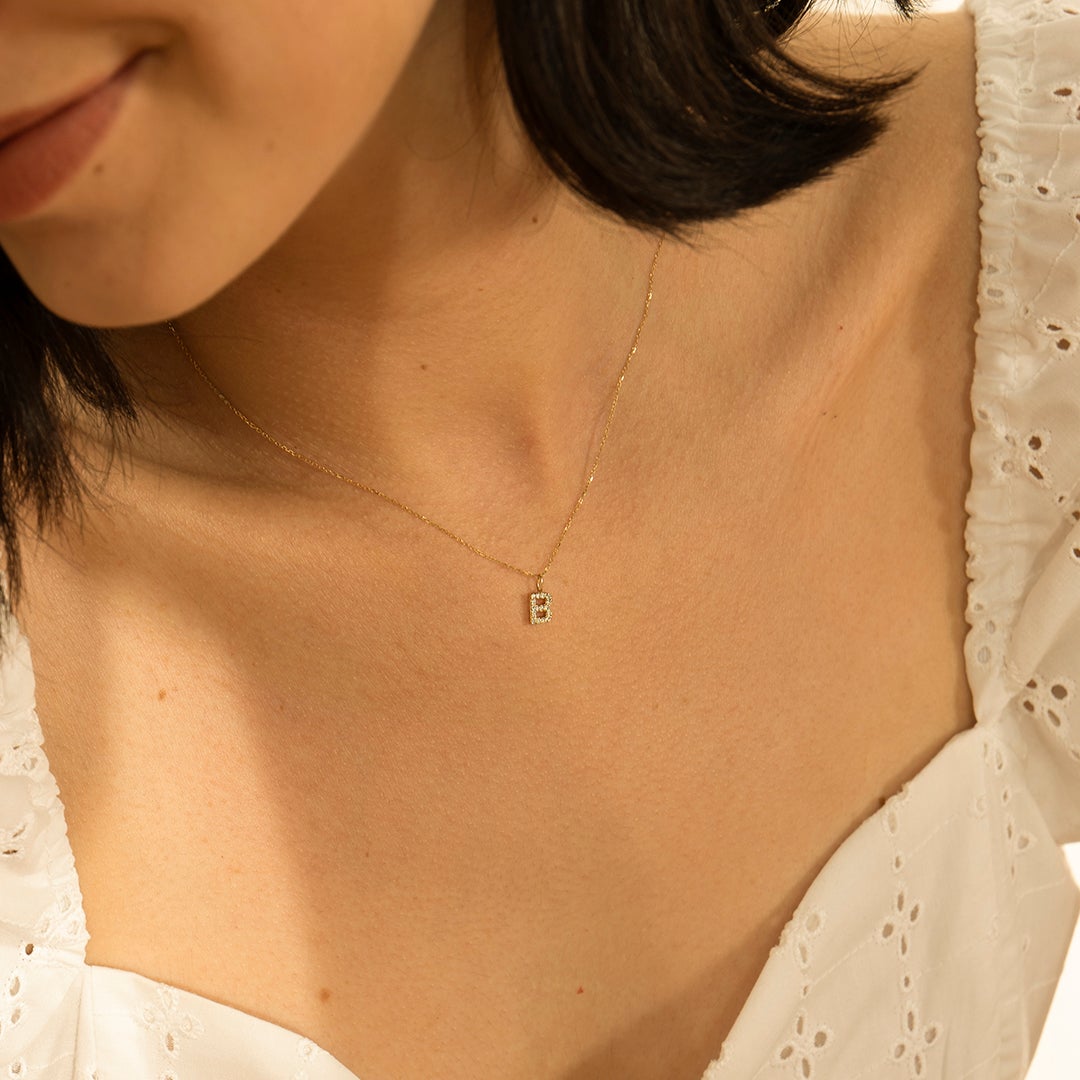 B | Diamond Initial Charm Necklace Charms AURELIE GI 