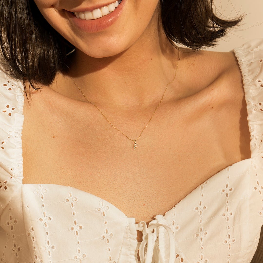 F | Diamond Initial Charm Necklace Charms AURELIE GI 