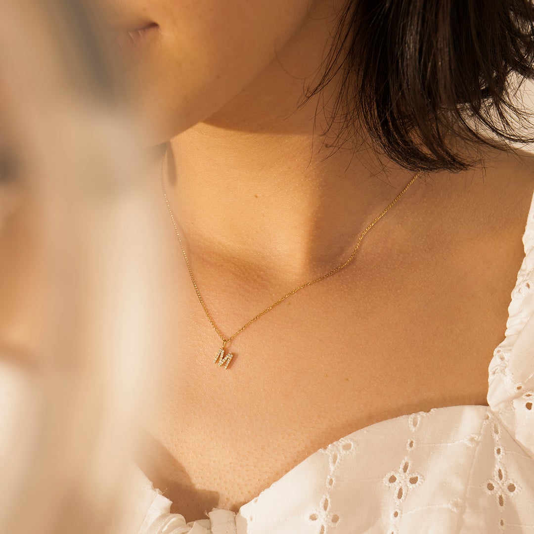 M | Diamond Initial Charm Necklace Charms AURELIE GI 