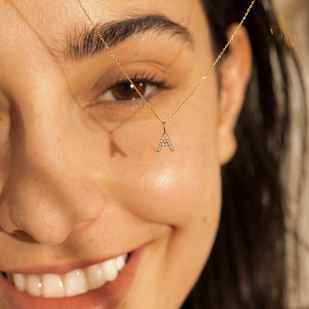 A | Diamond Initial Charm Necklace Charms AURELIE GI 