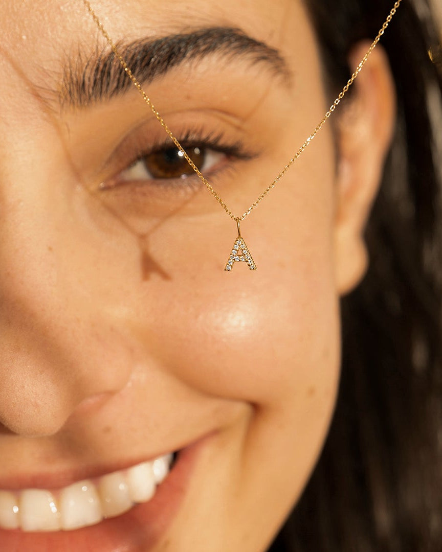 A | Diamond Initial Charm Necklace Charms AURELIE GI 