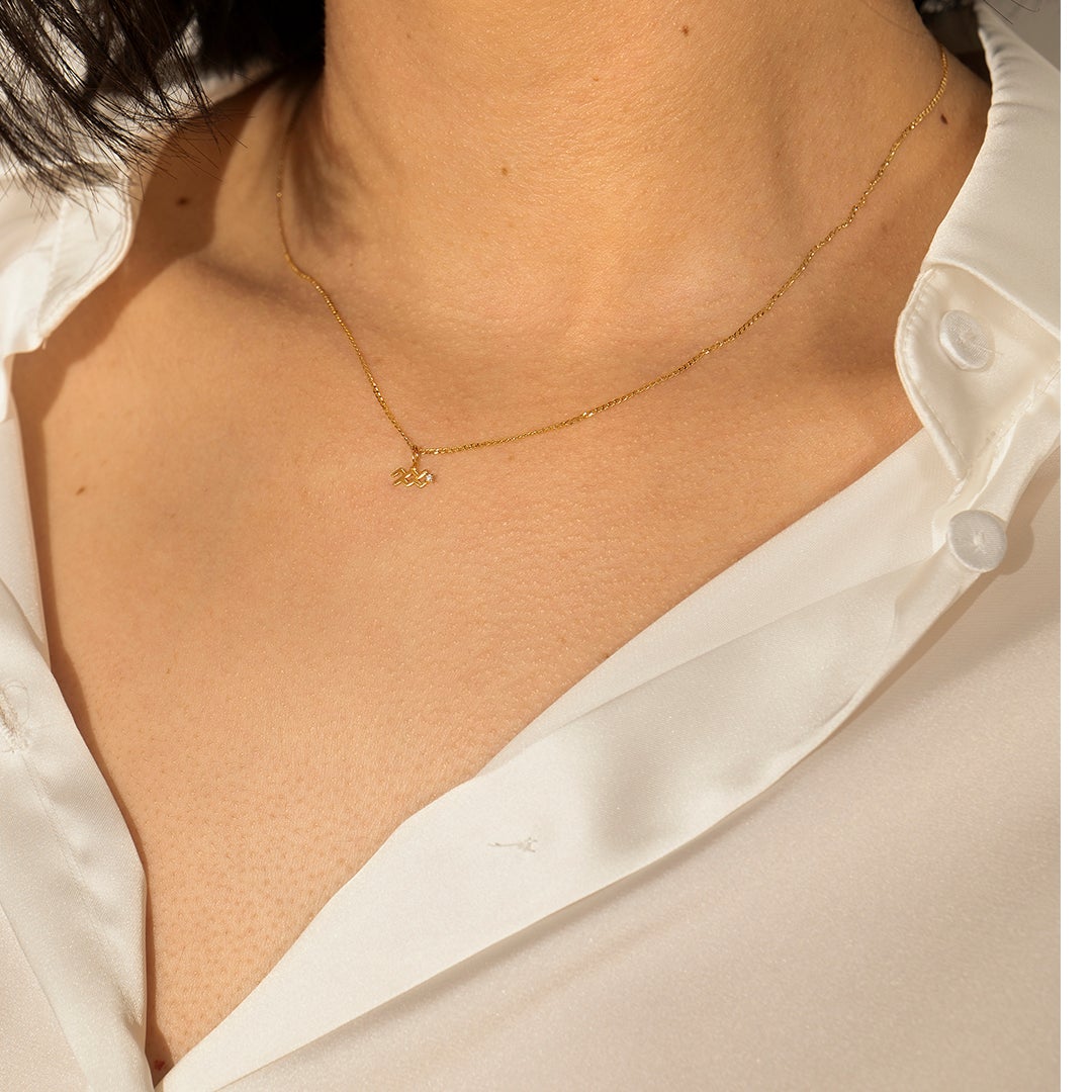 AQUARIUS | Zodiac Charm With Diamond Necklace Charms AURELIE GI 