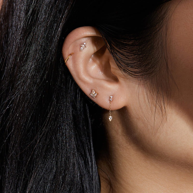 DEWDROP | Pear and Round White Sapphire Drop Stud Earring Earrings AURELIE GI 