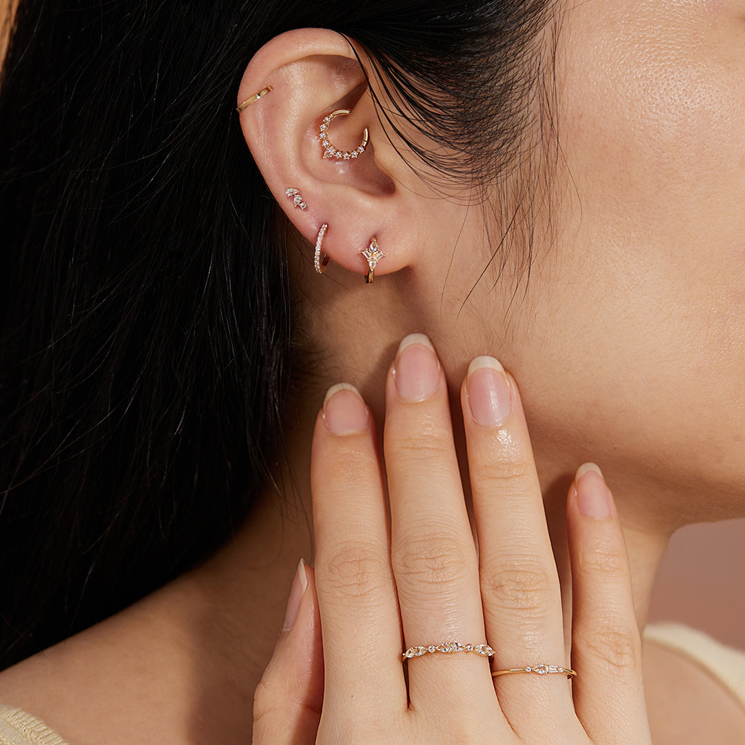 AURORA | Pear and Baguette White Sapphire Huggie Hoop Earrings AURELIE GI 