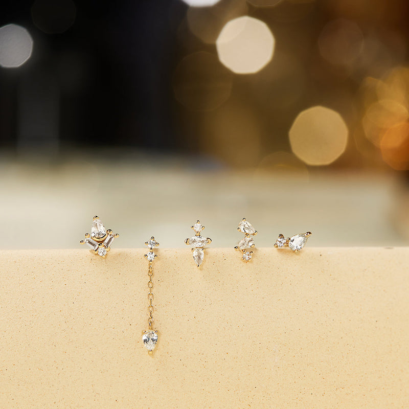 DEWDROP | Pear and Round White Sapphire Drop Stud Earring Earrings AURELIE GI 